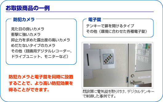 お取扱商品の一例・防犯カメラ・電子鍵